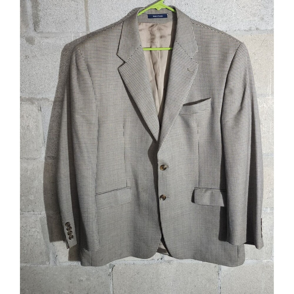 Vintage Chaps Ralph Lauren Wool Houndstooth Blazer Sport Coat Brown 44R